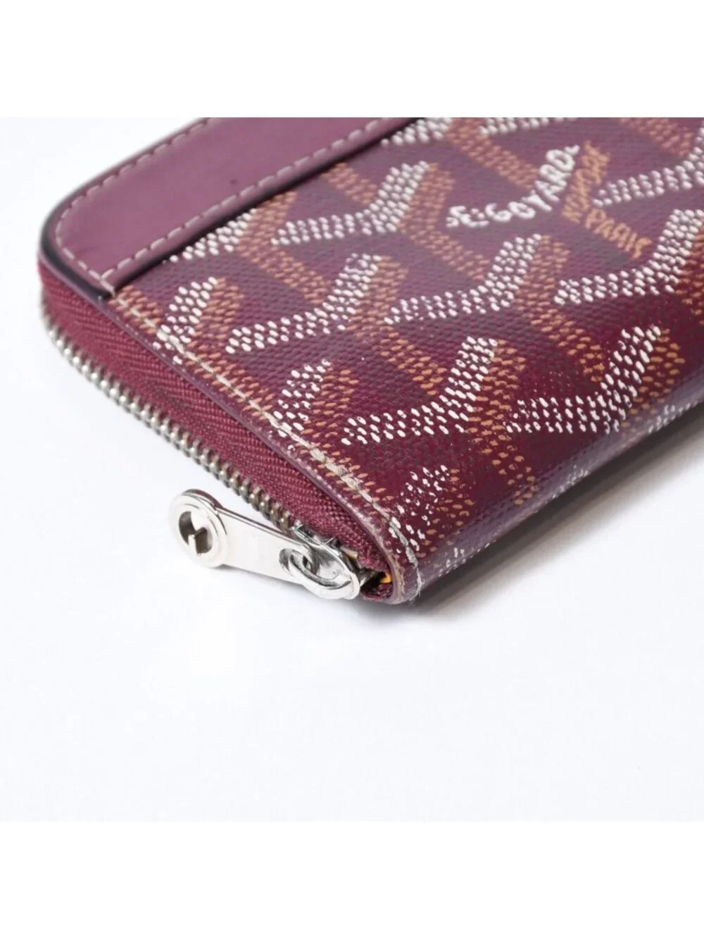 Goyard Matignon PM Card Case Coin Purse Din Canvas Leather Red Silver